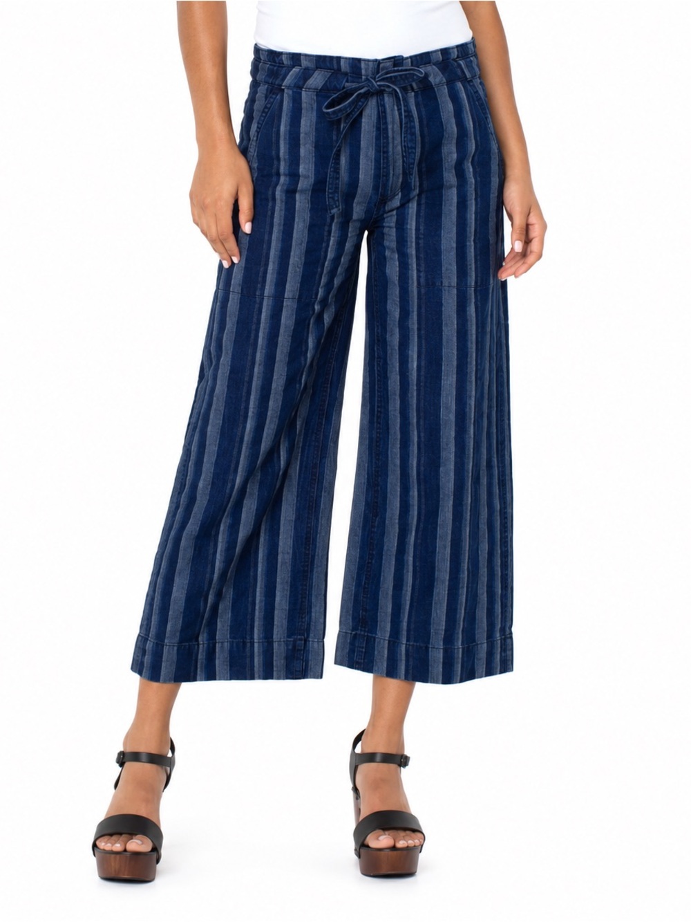 Liverpool High Rise Crop Wide Leg Striped Tie Waist Jeans